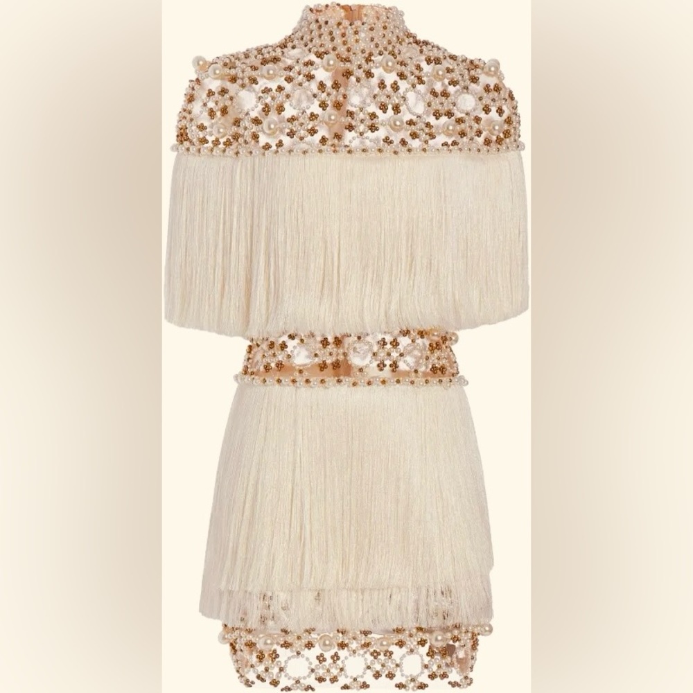 PatBO Cream Mini Dress with Gold Accents